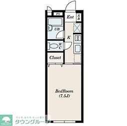 カーサノザキ5 1Kの間取図画像