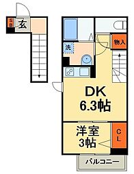ブライト津田沼 2階1DKの間取り