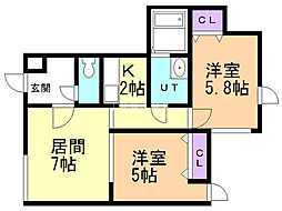 エリアウエスト 2LDKの間取図画像