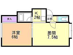 プラタナス曙B 1LDKの間取図画像