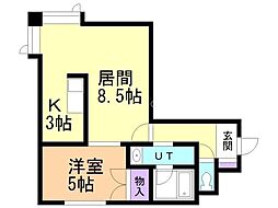 ベル-エアー山の手 1LDKの間取図画像