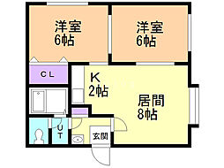 プレシャスコート 2LDKの間取図画像