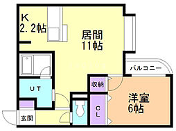 ミレニアムハイツ 1LDKの間取図画像