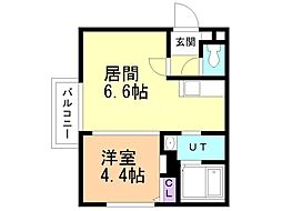 札幌市営東西線 宮の沢駅 徒歩2分の賃貸マンション 2階1DKの間取り