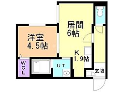 札幌市営東西線 宮の沢駅 徒歩5分の賃貸マンション 1階1DKの間取り