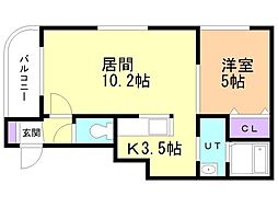 オルムドグランメール琴似 1階1LDKの間取り
