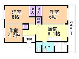 アルファスクエア山の手3号棟 3DKの間取図画像