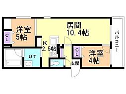 札幌市西区発寒三条2丁目マンション 2LDKの間取図画像