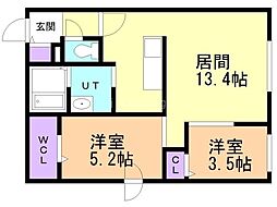 札幌市西区発寒三条3丁目マンション 2LDKの間取図画像