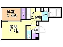 札幌市西区西野一条5丁目マンション 1LDKの間取図画像