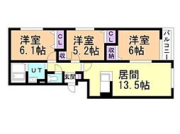 カーサデルマー 3LDKの間取図画像