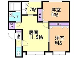 稲積スカイパレス3号棟 2LDKの間取図画像