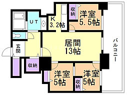 プレミスト琴似スカイクロスタワー 3LDKの間取図画像