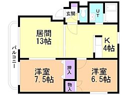カサ・グランデ西野 2LDKの間取図画像
