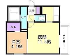 テラブライト 1LDKの間取図画像