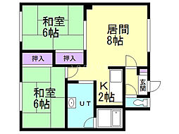 向陽荘B 2LDKの間取図画像