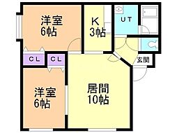 西宮の沢アパートE棟 2LDKの間取図画像