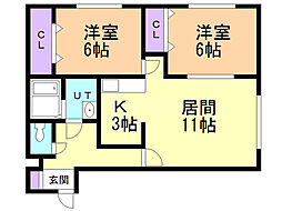 ラ・メール桂岡A 2LDKの間取図画像