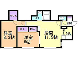 ブラン西宮の沢 2LDKの間取図画像