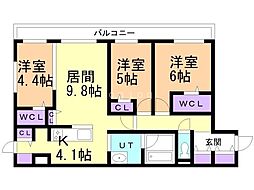 札幌市西区八軒一条西1丁目マンション 3LDKの間取図画像