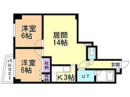 恒志堂手稲ビル2 2LDKの間取図画像
