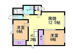 ラボ山の手2 2LDKの間取図画像