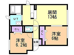 セイバリィーベル 2LDKの間取図画像