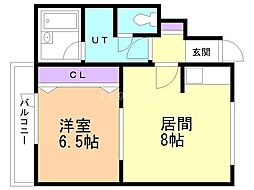 レイソル発寒 1DKの間取図画像