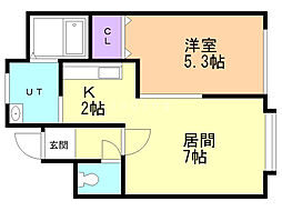 ユニゾン富丘 1LDKの間取図画像