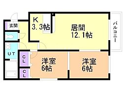 アビタ発寒2 2LDKの間取図画像