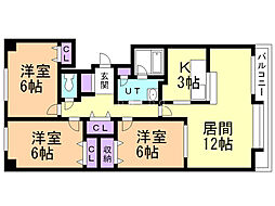 ウエストヒルコート2 3LDKの間取図画像