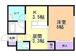 HS発寒南 1DKの間取図画像