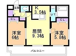 アトラス手稲 2LDKの間取図画像