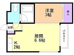 グランメール弘道舘第1 1DKの間取図画像