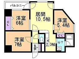 シャンティ発寒南 3LDKの間取図画像