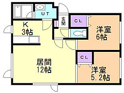 ロイヤル・クリフ 2LDKの間取図画像