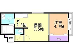 シャルム宮の沢 1LDKの間取図画像
