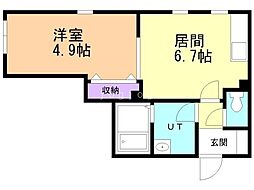 CASA西町グランデA 1DKの間取図画像
