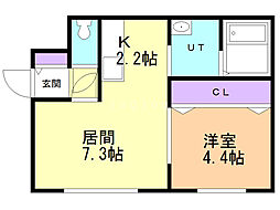 ミル・クレスト 1LDKの間取図画像