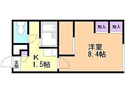 レオパレス石狩フローラ 1Kの間取図画像