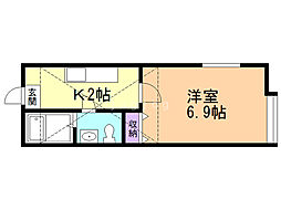リファイン発寒中央 1Kの間取図画像