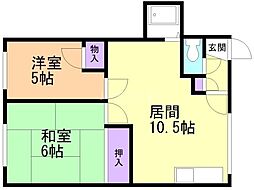 角谷マンション 2LDKの間取図画像