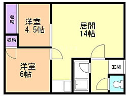 ハイツ石岡 202 2階2LDKの間取り