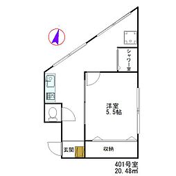 山田第二ビル 1Kの間取図画像