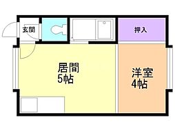 プラムコート菊水 1DKの間取図画像