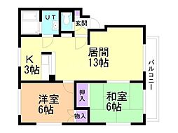 アルフ美園十字街 2LDKの間取図画像