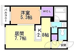 札幌市営東西線 菊水駅 徒歩5分の賃貸マンション 3階1LDKの間取り