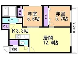 札幌市白石区本通4丁目北マンション 2LDKの間取図画像