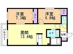 KOKOMO平和通 2LDKの間取図画像
