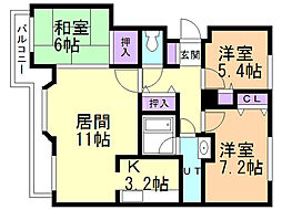 コープ野村ステイツ南郷 3LDKの間取図画像